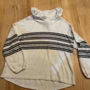 LOFT Green and Cream Striped Turtleneck Sweater